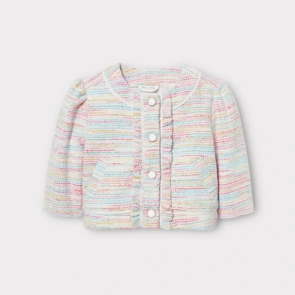 Janie and Jack Boucle Pastel Ruffle Front Jacket